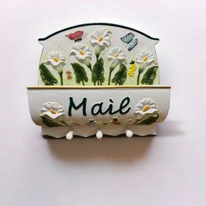 3D Hand Painted Ceramic Calla Lilies & Butterflies Mail & 3 Key Hook Wall Hanger